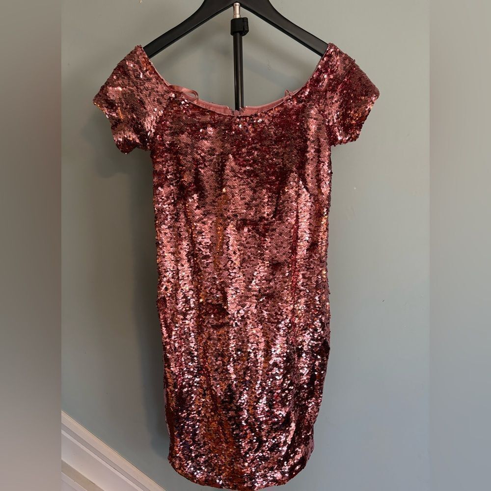 Aidan Mattox Dress Womens 4 Pink Barbie Sequin Party Cocktail Short Sleeve Mini - Picture 2 of 9